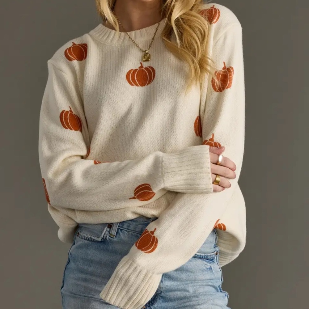New w tags. Pumpkin sweater. Panache.